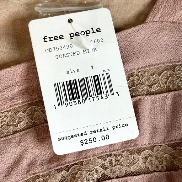 New FREE PEOPLE Dusty Toasted Mink Pink Elle Striped A-Line Mini Dress 4 Small - Picture 7 of 11